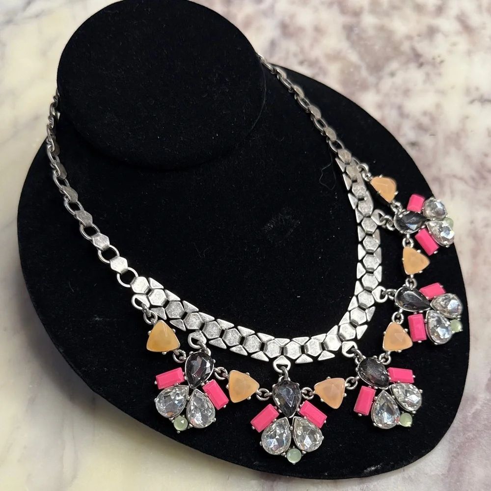 Stella & Dot Pink and Peach Crystal Bib Necklace